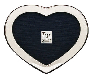 Tizo Design Sterling Silver Heart Frame, 4 x 6—features a heart-shaped sterling silver border, black inner background, and “Tizo Silver Sterling” label at the center.