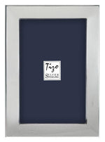 A rectangular frame from the Flat Plain Sterling Silver Frame Collection by Tizo Design features a dark blue placeholder labeled "Tizo Silver Sterling" in the center, blending timeless sophistication with minimalist design.