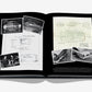 An open book, "James Bond Cars" by Assouline, features vintage car design sketches, technical drawings, classic car photos, and iconic 007 vehicles among legendary spy automobiles.