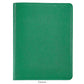 A 7" green leather notebook by Graphic Image, a perfect writer's companion, rests on a white background with the word "Green" displayed below.