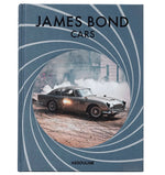 James Bond Cars" is a hardcover book from Assouline, featuring iconic spy vehicles and a cover image of a classic car driving through smoke.