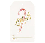 The Crane Filigree Candy Cane Gift Tag Set features red and white candy cane art with gold foil swirls, plus "To:" and "From:" lines for easy labeling.