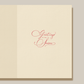 The Christmas Morning Wreath Card Set by Crane features an open cream-colored card with "Greetings of the Season" in red cursive at the center, framed by a delicate wreath design.