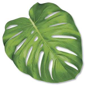 The Hester & Cook Die Cut Monstera Leaf Placemat features a bold green design with natural holes and splits, shown on a white background—ideal for bringing tropical charm to your table setting.