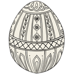 A black and white illustration of an egg with floral and geometric designs, perfect for festive spring holidays. Ideal for use as Hester & Cook Die Cut Coloring Placemats.