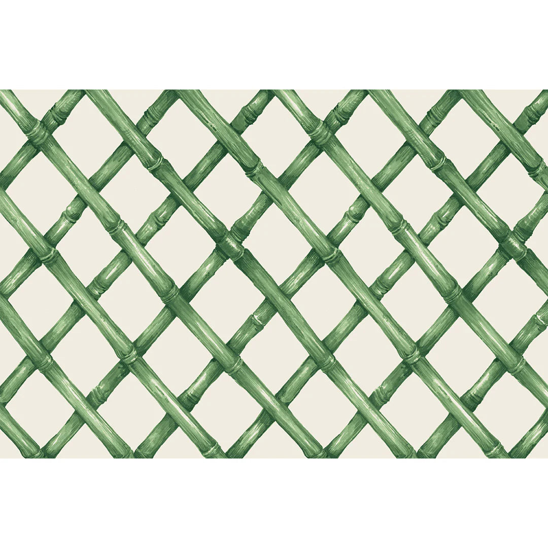 The Hester & Cook Lattice Napkin Collection features a green bamboo lattice on an off-white background—an elegant, diagonal crisscross design perfect for cocktail napkins or to enhance your Lattice collection.