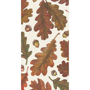 Experience the essence of fall colors with the Autumn Leaves Collection by Hester & Cook—featuring fresh leaves in brown, orange, and green oak hues with scattered acorns on a light background, perfect for any Autumn occasion.