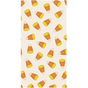 Pattern of scattered candy corn pieces on a cream-colored background, part of the Candy Corn Collection by Hester & Cook—perfect for creating festive napkins or adding a playful touch to your Halloween table setting.