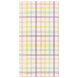 The Spring Plaid Napkin Collection by Hester & Cook features pastel yellow, pink, green, and purple plaid on white—ideal for Easter egg hunts or Mother's Day brunches.