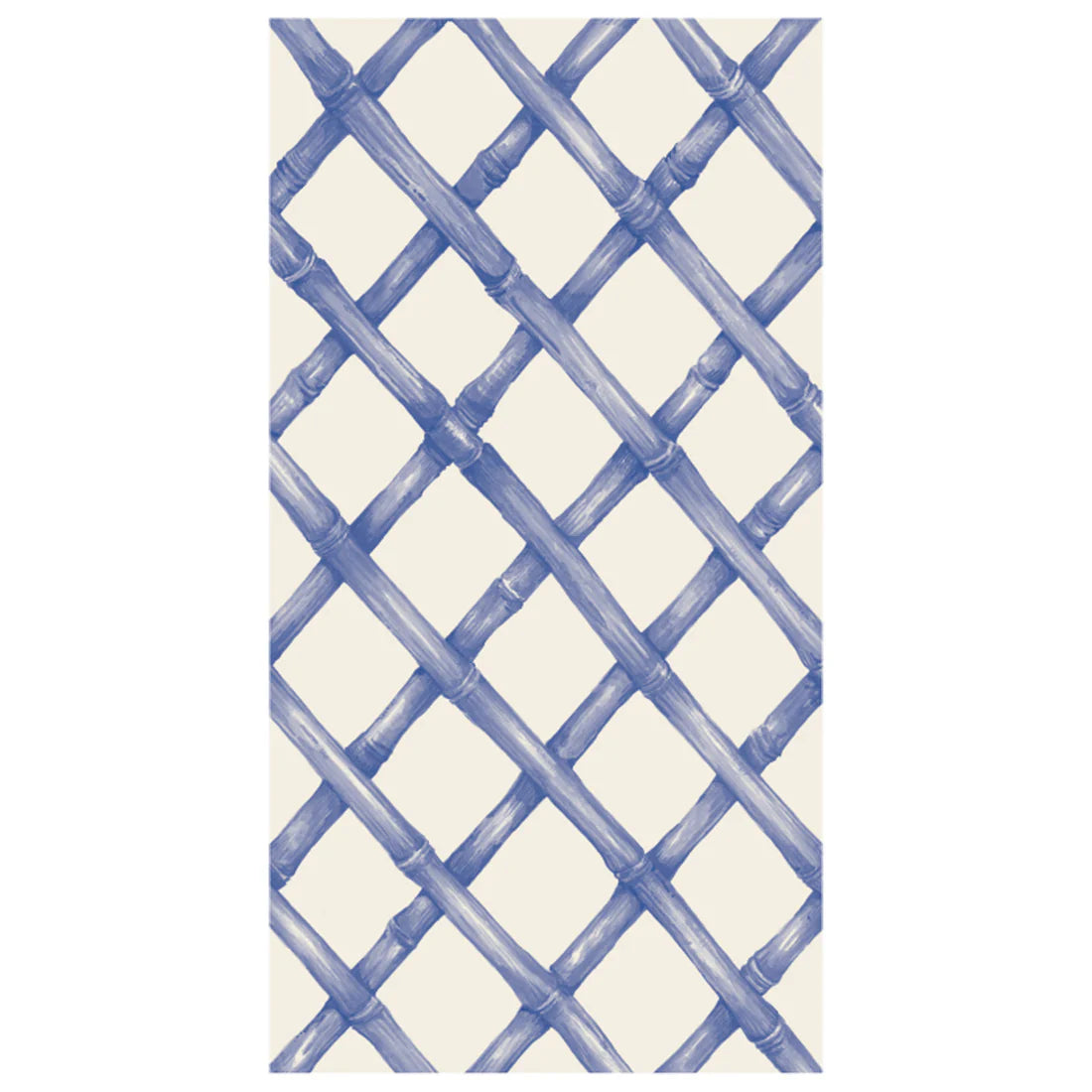 The Hester & Cook Lattice Napkin Collection features a rectangular panel with a blue crisscross lattice on white, ideal for pairing with matching placemats or cocktail napkins from the collection.