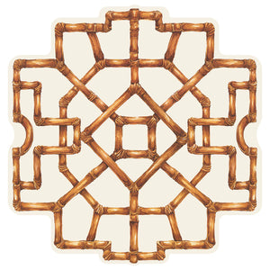Hester & Cook’s Die-cut Bamboo Placemat Collection features a geometric bamboo lattice with interlocking squares and lines on a light background—perfect for festive table decor.
