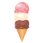 The Hester & Cook Ice Cream Collection features a delightful waffle cone with three scoops—pink, white, and brown—presented as a sweet treat against a white background.
