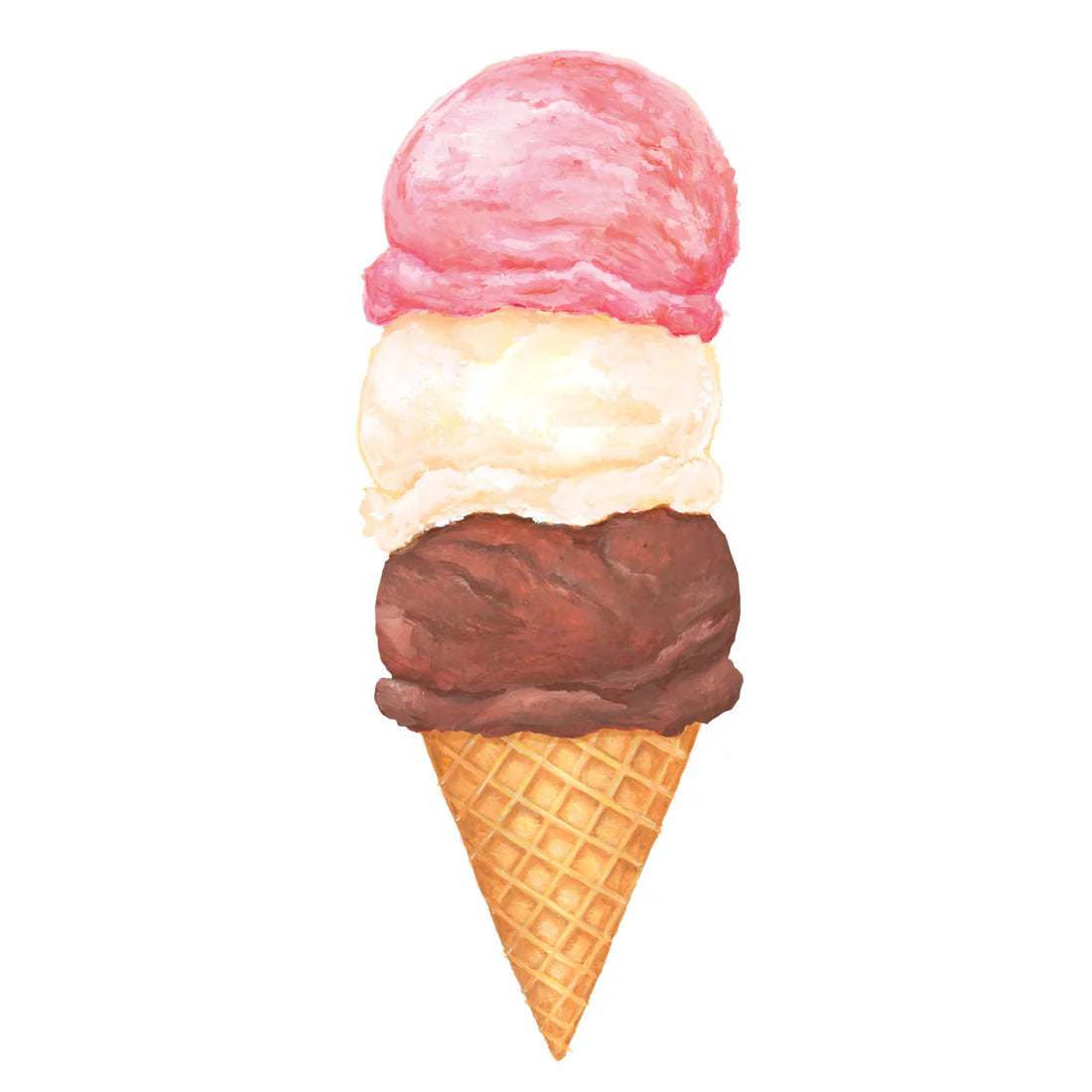 The Hester & Cook Ice Cream Collection features a delightful waffle cone with three scoops—pink, white, and brown—presented as a sweet treat against a white background.