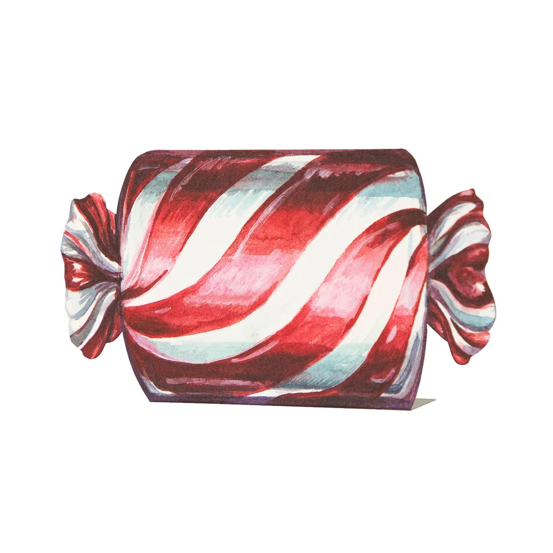 Watercolor illustration of a red and white striped peppermint candy from the Candy Cane Collection, ideal for a festive tablescape.