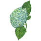 Elegant illustration of a light blue hydrangea cluster with two green leaves from the Hydrangea Collection by Hester & Cook—perfect for an elegant table setting or telling your own Hydrangea Story.