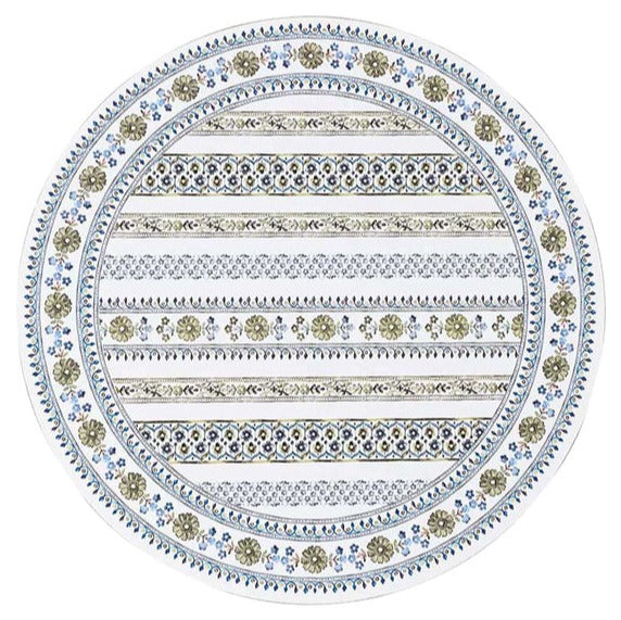 Decorative wipeable Juliska Seville Placemat featuring intricate blue and gold patterns on a white background.