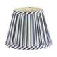 The Addison Ross Empire and Scalloped Lampshades feature vertical blue and white stripes with matching borders, designed to complement elegant lamps or rechargeable bases with an E14 bulb holder.