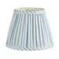 The Addison Ross Empire and Scalloped Lampshade features vertical blue and white stripes, a slightly flared shape, fabric edge trim, and fits an E14 bulb holder.