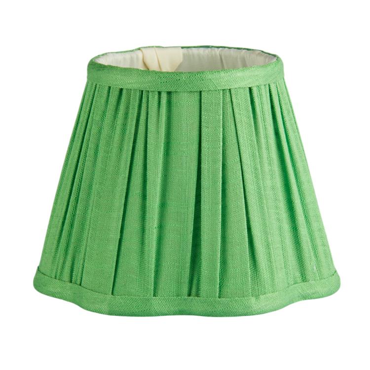 The Addison Ross Empire and Scalloped Lampshade is a green, pleated fabric shade with a slightly flared shape, designed for an E14 bulb holder and shown against a white background.