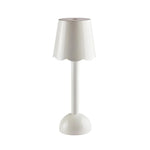The Addison Ross Scallop LED Lamp, a cordless bedside light with a white scalloped shade, cylindrical stem, and rounded base, is shown against a plain white background.