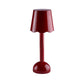 The Addison Ross Scallop LED Lamp features a red scalloped lampshade, cylindrical stem, and round base, shown on a white background.