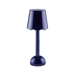 The Addison Ross Scallop LED Lamp is a compact, dark blue portable table lamp featuring a round base and conical shade, shown against a white background.