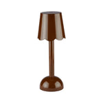 The Addison Ross Scallop LED Lamp is a brown portable table lamp with a scalloped shade, straight stem, and round base—ideal as a cordless bedside light for flexible, stylish lighting on any white background.