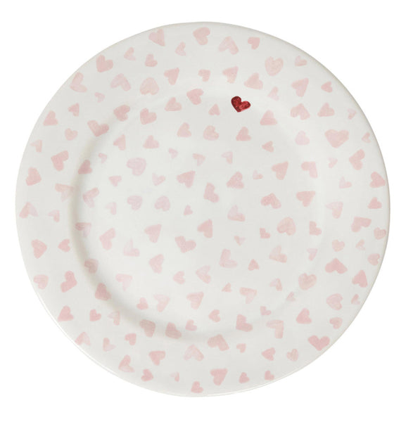 The Juliska Love You More Dessert/Salad Plate features a white base with pale pink hearts and a small red heart near the edge, encapsulating the sentiment "Love You More.