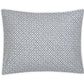 Part of the Matouk Laksha Bedding Collection, this rectangular pillow features a crisp white background adorned with a repeating blue geometric pattern inspired by traditional Indian block printing, displayed here against a plain white surface.