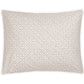 Rectangular pillow from the Laksha Bedding Collection by Matouk, featuring a white background with a repeating geometric brown dot pattern inspired by Indian block printing, displayed against a plain white backdrop.