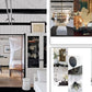 Collage featuring refined furniture design and decorative objects inspired by contemporary interior design, showcased in bright, modern living spaces with white walls, black accents, glass cabinets, and natural details—all highlighting the aesthetic from “Liaigre: 12 Projects” by Penguin Random House.