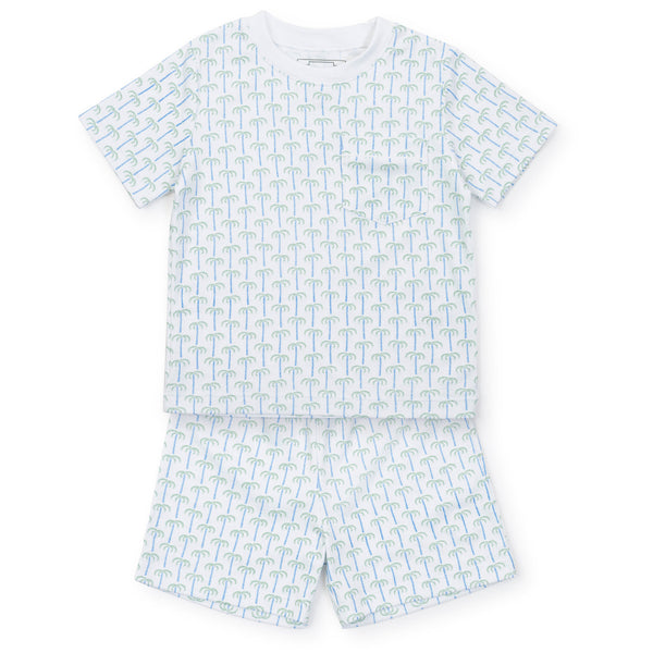 A Lila & Hayes Boys' Charles Short Set in blue and white made from Pima cotton.