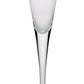 A clear, empty champagne flute with fine rims and a long stem from the William Yeoward Crystal Lillian Drinkware Collection, photographed against a white background.