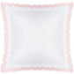 Square white pillow from the Lorelei Bedding Collection, Pink by Matouk, featuring a light pink scalloped border and crafted from luxurious Milano Egyptian cotton with a smooth 600 thread count, shown on a white background.