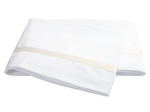 Two folded ivory pillowcases from the Matouk Lowell Bedding Collection, featuring a subtle sateen tape border and crafted from luxurious Egyptian cotton percale, are placed on a plain background.