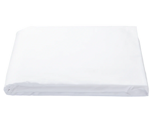 The Matouk Luca 14" Fitted Sheet Collection in white, made from luxurious Egyptian cotton, is neatly folded and displayed on a plain white background.