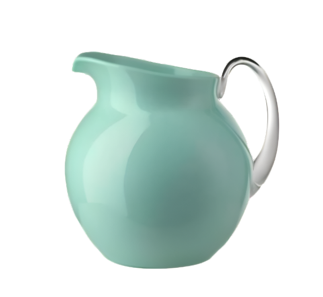 The Acrylic Palla Pitcher by Mario Luca Giusti, featuring a rounded body and clear handle, exemplifies the brand’s signature harmony and aesthetic innovation against a clean white background.