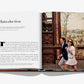An open book by Assouline, titled "Madrid Chic," shows a color photo on the right page of a couple near Madrid's decorative architecture. The left page features text titled "Introduction.