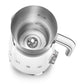 The SMEG Milk Frother Collection by Smeg features a white electric design with a stainless steel carafe, measurement markings, and control buttons on the handle.