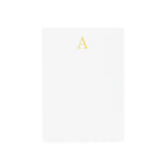 Small white Sugar Paper Gold Initial Mini Notepad featuring a gold letter “A” at the top.