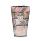 The Baobab Collection Leaves Manon Candle by Baobab is a tall, marbled candle in pink, green, and white with a gold logo label, featuring luxurious notes of blackcurrant, rose, and sandalwood.