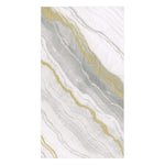 The Caspari Marble Grey Collection features a rectangular, triple-ply napkin with a white, gray, and gold marbled design—stylish and durable for any occasion.