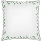 The Marcella Bedding Collection, Clover by Matouk features a white rectangular sheet or tablecloth with scalloped edges and a green leaf pattern along the border, reminiscent of embroidered bedding and delicate florals.