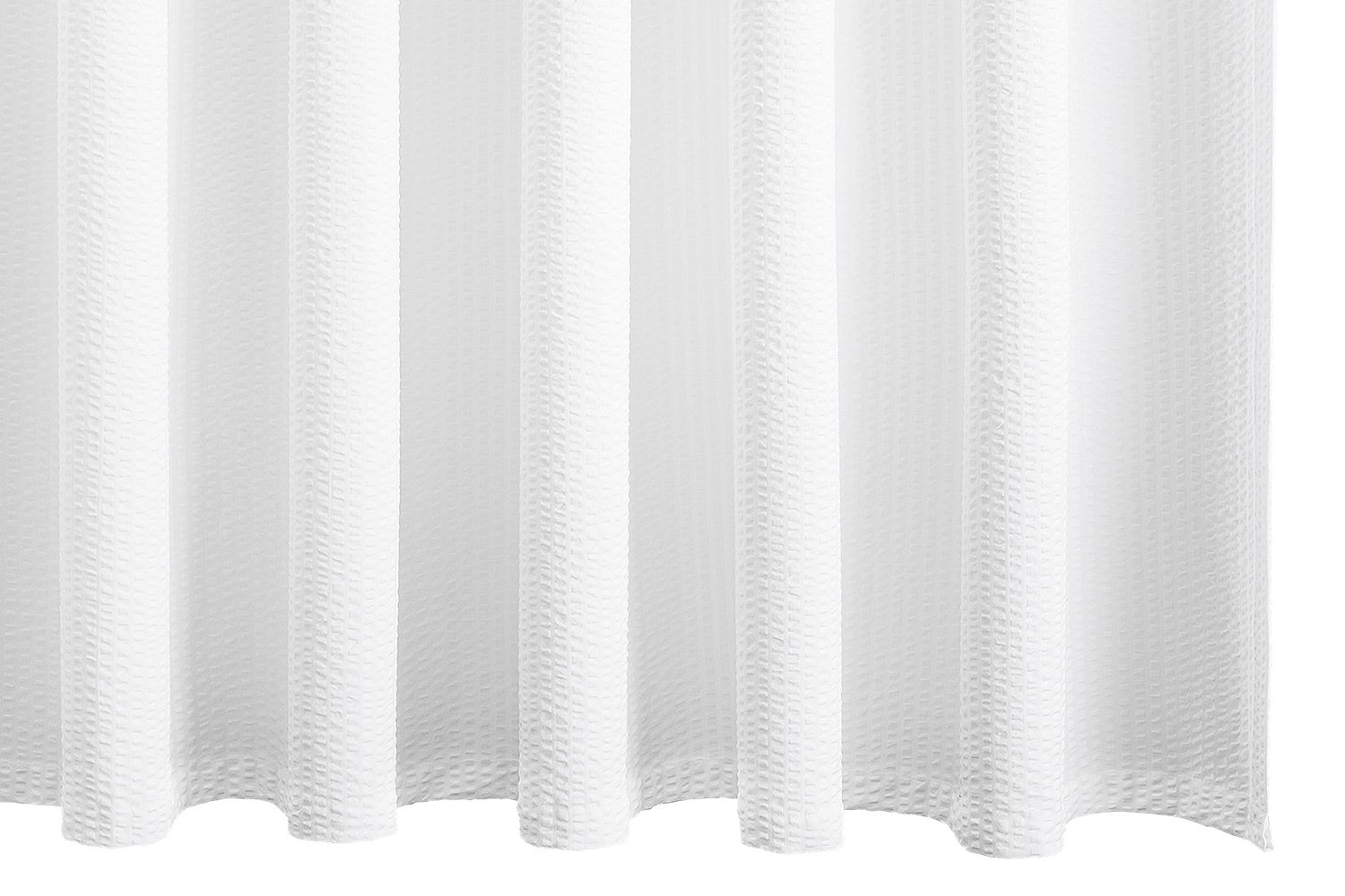 Introducing the Matteo Shower Curtain Collection by Matouk—a white seersucker shower curtain featuring a textured finish and subtle vertical folds, designed to hang elegantly from ceiling to floor. This timeless piece adds a touch of menswear-inspired bath style to any bathroom setting.