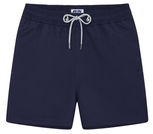 **Love Brand & Co. Staniel Swim Trunk** with an elastic waistband and a white drawstring tie at the front, crafted from quick dry recycled polyester.