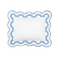 The Matouk Mirasol Bedding Collection, Azure, offers a rectangular white pillow made from luxurious Egyptian cotton percale, adorned with a decorative blue and white scalloped border.