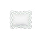 Rectangular white pillow from the Mirasol Bedding Collection by Matouk, featuring a mint green scalloped border and crafted in Italy from luxurious 600 thread count Egyptian cotton percale, shown from above against a plain white background.