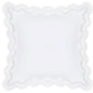 Square white pillow from the Matouk Mirasol Bedding Collection, featuring a scalloped edge and crafted in Italy from luxurious 600 thread count Egyptian cotton percale, shown from above on a plain white background.