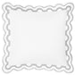 The Matouk Mirasol Bedding Collection in Silver features a white square pillow with a decorative gray scalloped border, crafted from Milano Egyptian cotton. This elegant piece complements any percale bedding collection and is OEKO-TEX® certified for your peace of mind.