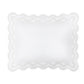 Rectangular white pillow from the Matouk Mirasol Bedding Collection, featuring a scalloped border and crafted from luxurious 600 thread count Egyptian cotton percale, viewed from above on a plain white background. Made in Italy.